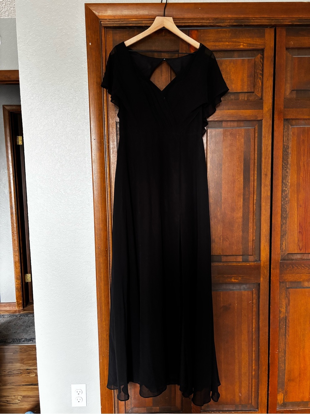 Azazie Black Flutter-Sleeve Maxi Dress with Keyhole Detail